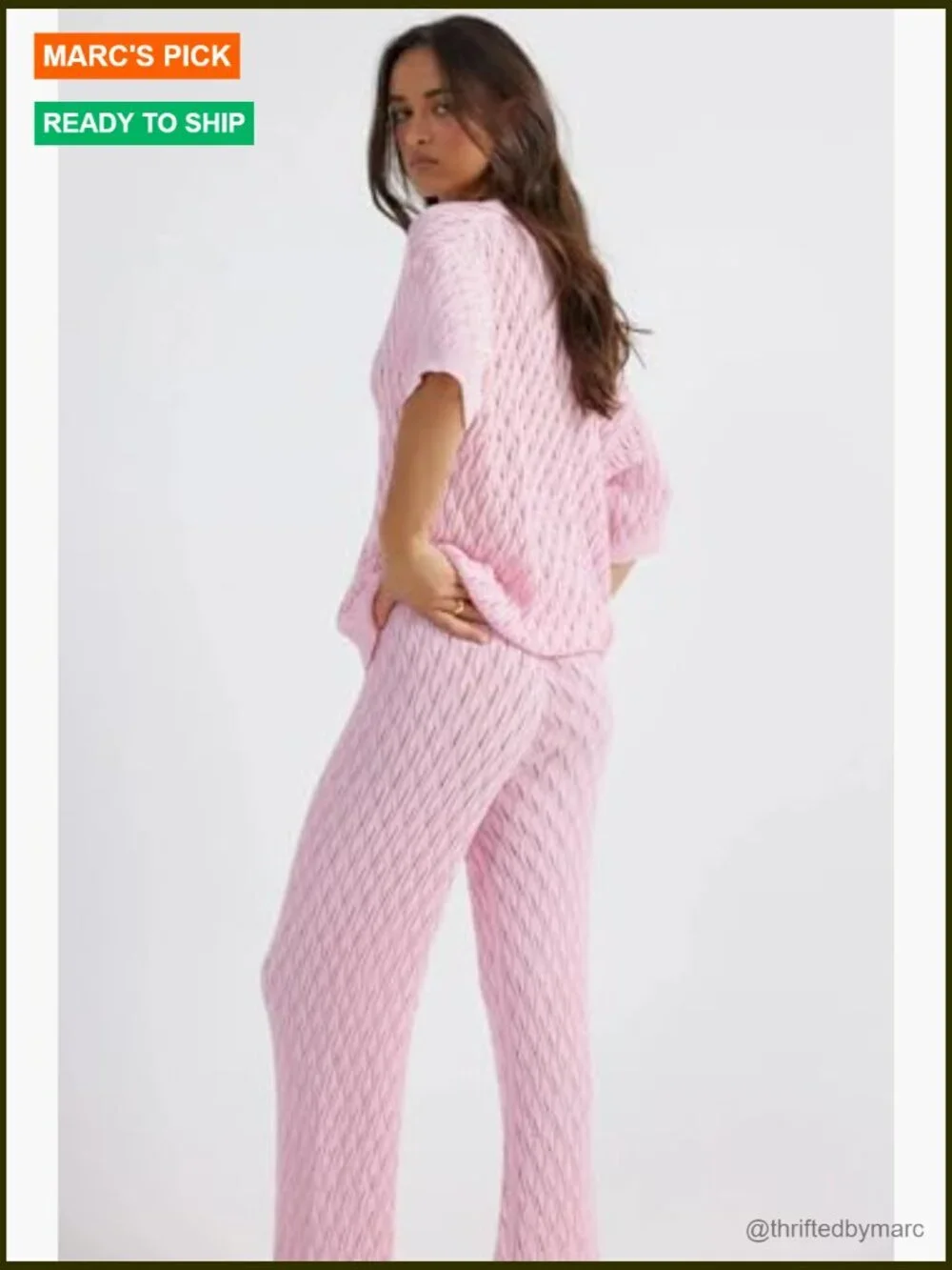 Women's Two Piece Matching Lounge Set - Short Sleeve Button Top & Wide Leg Pants